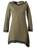 Passt super auf eine Jeans Vishes - Alternative Bekleidung - Asymmetrisches Lagenlook Kleid Longshirt Zipfelkapuze Baumwolle Olive 48-50