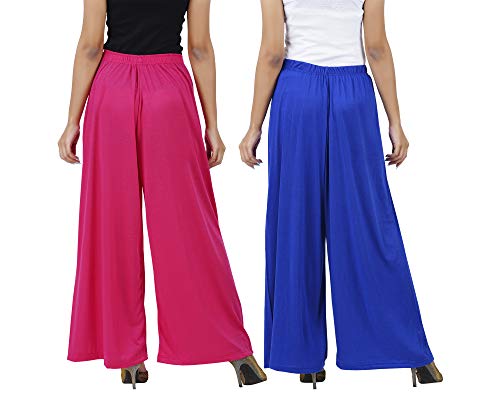 Image of Buy That Trendz M to 4XL Cotton Viscose Loose Fit Flared Wide Leg Palazzo Pants for Women Rani Pink Royal Blue Combo Pack of 2