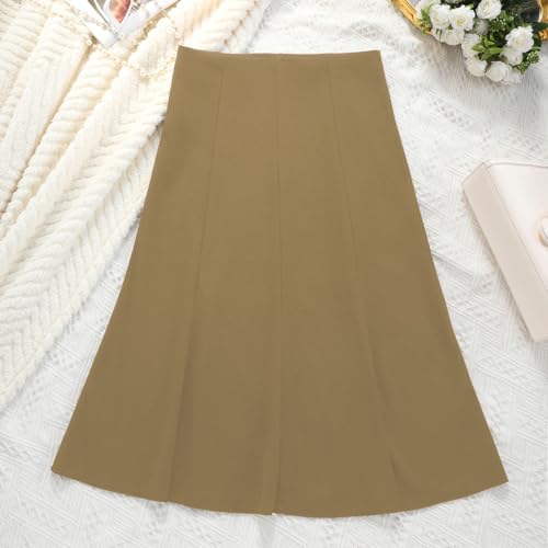 Women's Vintage Skirt High Waist Pleated Flared A Line Midi Skirt Causal Elegant Solid Color Office Work Skirts2
