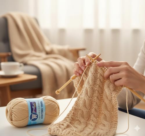 Image of ProKart Premium Blankie Wool, Plush & Cuddly, Chenille Yarn Supersoft Hand Knitting Wool Ball | Blanket Thick /Mottu Yarn Ball Suitable for Hand Knitting and Crocheting for Baby, Adult, Sweaters, caps, Throws, Home Furnishing, Scarves, Blankets (Beige)