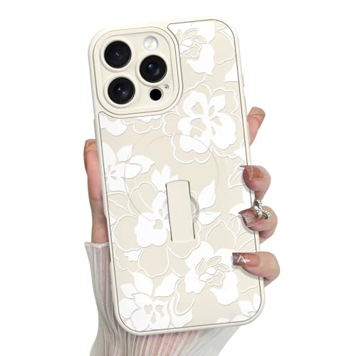 MZELQ for iPhone 16 Pro Max Case Floral Flower Pattern -White
