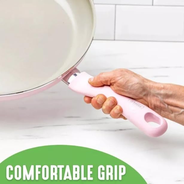 Diamond Infused 14-piece Pink Cookware Set, Recycled Aluminum, Nonstick, Bakelite Handles, Oven Safe, Eco-Friendly, Nonstick Coating, Nonstick Pan, PFAS & PFOA Free, Kitchen, Cookware Sets