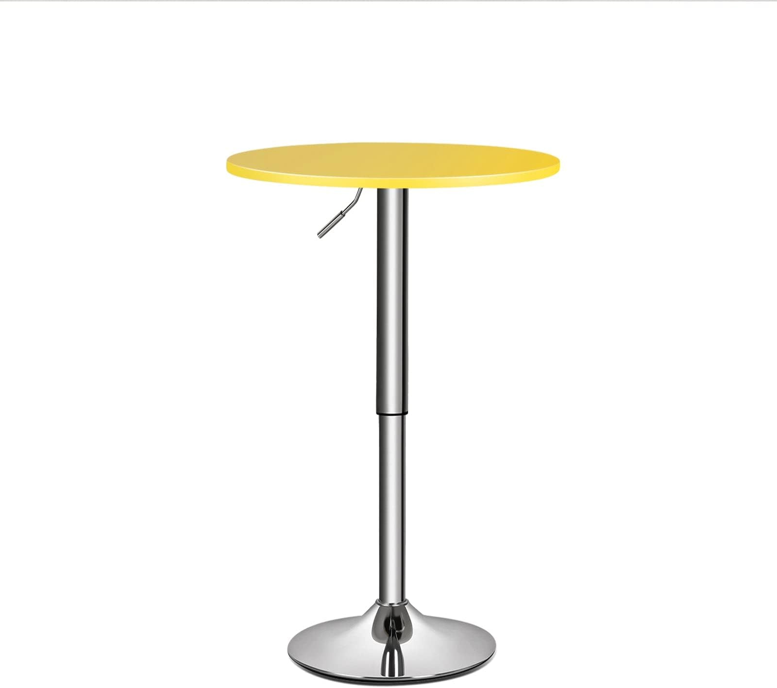 Magshion 23.5" Round Adjustable Height Bar Table, 27.5"-36" Range, 360° Swivel MDF Top Pub Table for Dining, Café, Cocktail, Yellow