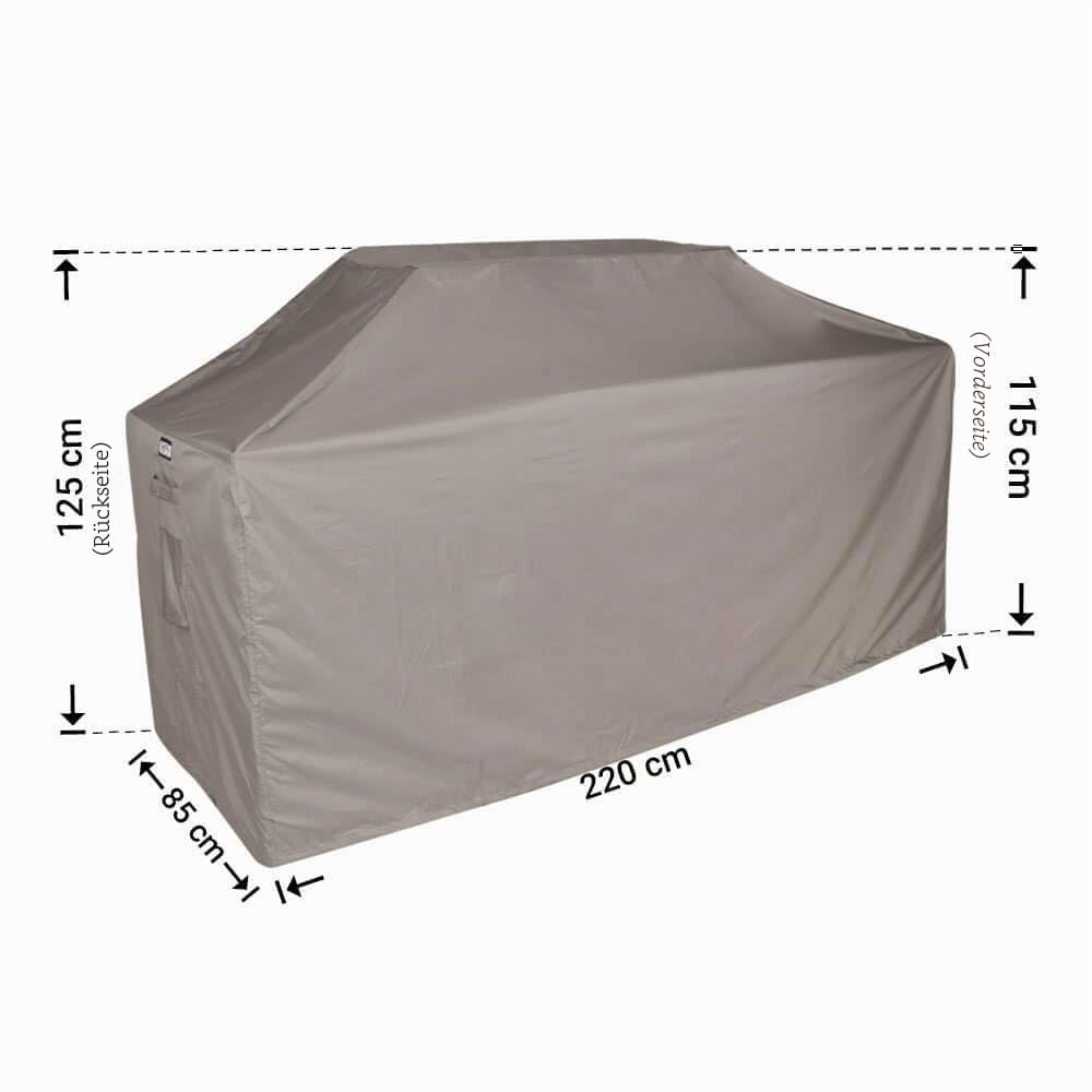 Abdeckhaube für Gasgrill 220 x 85 H: 125/115 cm | Atmungsaktiv | Wasserdicht | UV - beständig | Doppelt genähte, PU-versiegelte Naht | Elastischer Kordelzug |