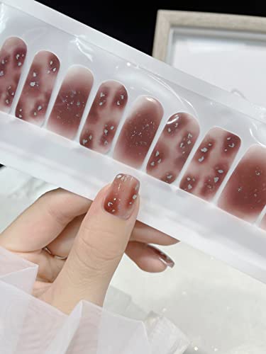 Socolate 22Pcs(20+2 Trail Samples) Double Ended Adheasive Art Design Decals Sticker Glitter Dipped With Silver Shimmer Design Nail Polish Strips,Nail Wraps,Ch-S409 Caramel Cocoa #TOP2