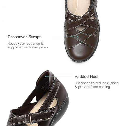 DREAM PAIRS DREAM PAIRS Women's Loafers Slip On Comfortable Casual Orthopedic Walking Flats Work Shoes Closed Toe Sandals with Arch Support,Size 10,Brown,DWUMLS2508