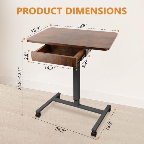 Image of CLATINA Mobile Laptop Standing Desk Adjustable Height, Computer Desk Teacher Podium with Lockable Wheels, Work Table with Drawer, Portable Rolling Side Table Bed Desks for Home Office Classroom, White