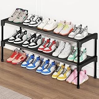 Long Shoe Rack-Shoe Organizer 2 Tier Shoe Rack for Closet Front Door Entryway Garage, Stackable Free Standing and Freely Combinable Shoe Storage, Space Saving Small Shoe Shelves.