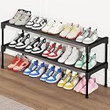 SAN HE Long Shoe Rack-Shoe Organizer 2 Tier Shoe Rack for Closet Front Door Entryway Garage, Stackable Free Standing and Freely Combinable Shoe Storage, Space Saving Small Shoe Shelves.