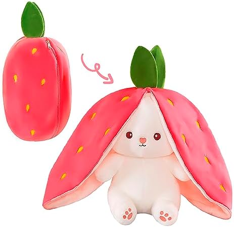 Kidology Plush Toy Pillow, Reversible Bunny,Cute Rabbit Sofa Pillow, Easter Bunny Stuffed Animal Cute Rabbit Plushie Birthday, Valentine Gift for Boys Girls and Kids (Medium, Strawberrry Bunny)