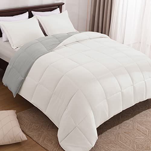 Basic Beyond Twin Comforter Set for Girls and Boys - Fluffy Twin Bed Comforter Set for All Seasons - Reversible White Comforter Set - 2 Pieces (1 Comforter + 1 Pillow Sham) - White/Grey
