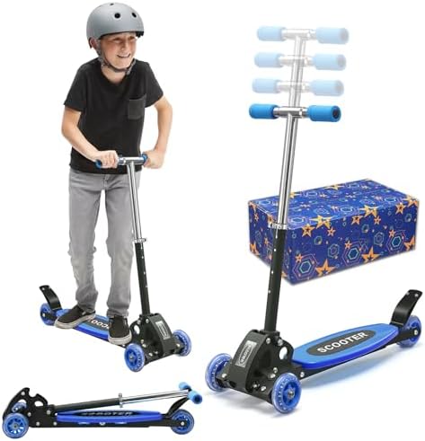 Scooters for Kids 3-7, Heavy Duty 3 Wheel Toddler Scooter 120 lb Capacity, Foldable Kick Scooter with 4 Level Adjustable Handlebar, Wide Deck, Safe Metal Rear Brake, Lean to Steer, Boy Girl Child Gift