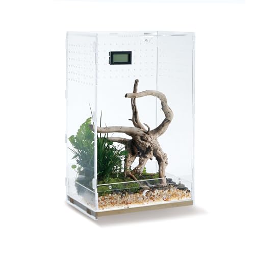 WBHONGHUI Acrylic Clear Reptile Habitat Enclosure Terrarium with Latch ，Perfect for Amphibians and Invertebrates Such as Spiders, Frogs, etc (Vertical Wood Large)