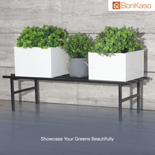 Image of BonKaso Heavy Duty Rectangle Plant Stand: 76x24x18 cm, Black - Set of 4, Modern Design for Indoor & Outdoor Use, Sturdy, Anti-Rust Planter Stand for Garden, Balcony, Patio