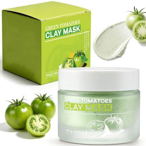 Image of Green Tomatoes Clay Mask, Pore Refining Moisturizer with Green Tomato & Vitamin C, 2-in-1 Wash-Off Mask & Daily Pore Cleanser, Lightweight Clay Mask for Smooth, Fresh Skin, 100g