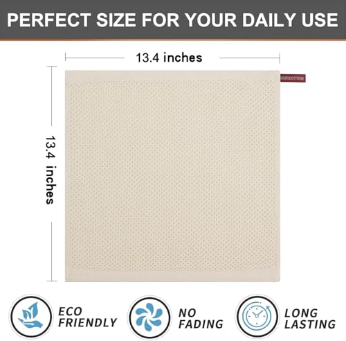 Image of 100% Cotton Kitchen Dish Cloths, 6 Pack Waffle Weave Ultra Soft Absorbent Dish Towels for Drying Dishes Quick Drying Kitchen Towels Dish Rags, 13.4 X 13.4 Inches (Beige, Pack of 3)