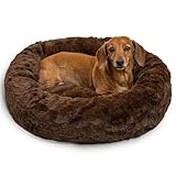 Best Friends by Sheri Original Calming Donut Dog and Cat Bed, Lux Faux Fur, Dark Brown, (23in x 23in) - Anxiety Relief for Pets Up to 25 lbs