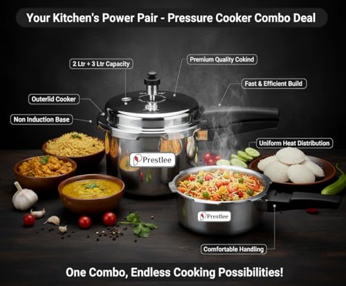 Image of Prestlee Aluminium 2, 3 Litres Pressure Cooker | Outer Lid | Faster & Healthy Cooking | Gas Stove Compatible | ISI Certified | 5 Years Manufacturer's Warranty | Silver