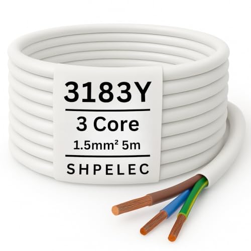 SHPELEC FLEXIBLE White Cable 3183Y 0.75mm 1.0mm 1.5mm 2.5mm BASEC Approved White PVC LED Lighting 5m 10m 15m 20m 50m (1.5mm 3 Core - 5metres)