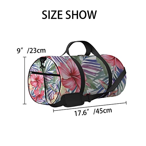 Bolsa de viagem grande para homens e mulheres, bolsa de viagem tropical com folhas de palmeira e hib