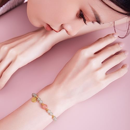 Beaded Bracelets for Women Stackable Silver Green Gemstone Sunstone Bead Stretch Bracelets Mom Mother Birthday2