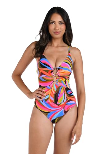 La Blanca Women's Underwire Lace Up One Piece Swimsuit, Multi//Tropical