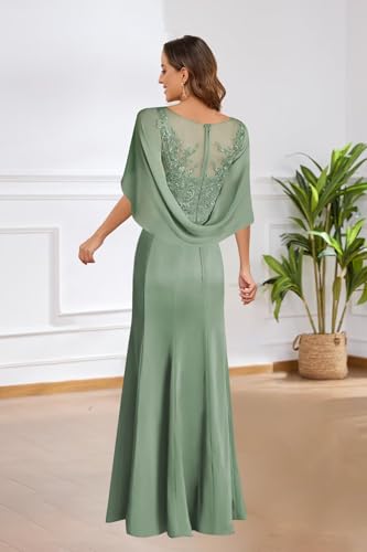 TORYEMY Cape Sleeve Mother of The Bride Dresses Long for Women Lace Appliques Satin Formal Wedding Guest Dress2