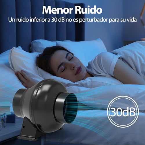 Extractor de conducto de 4 pulgadas con velocidad variable y flujo de 195 CFM negro 6