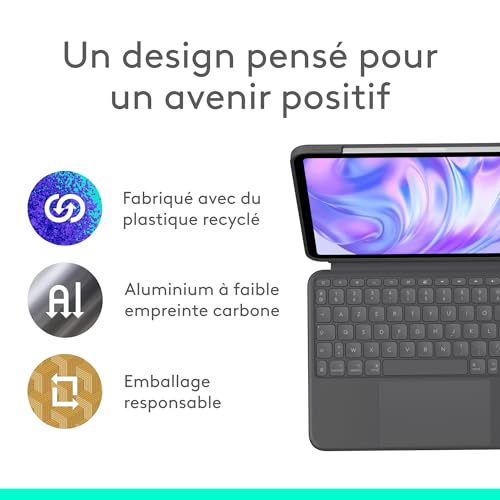 Logitech Combo Touch pour iPad Pro 11 Pouces (M4)(2024) Étui Clavier - Clavier rétroéclairé Amovible avec Support, Saisie Confortable, Mode Multi-Usage, Clavier Français AZERTY - Graphite