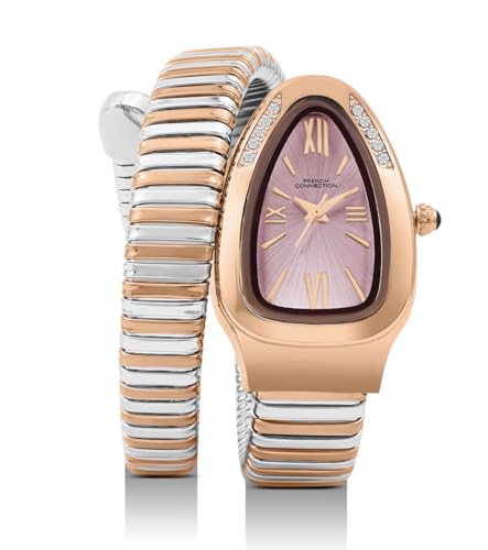 Image of French Connection Eternelle Curve | Pink Dial with Rose Gold Case | Flexible Wrap Bracelet Strap | Crystal Accent Design | Roman Numerals Analog Watch for Women - FCN0142RTM