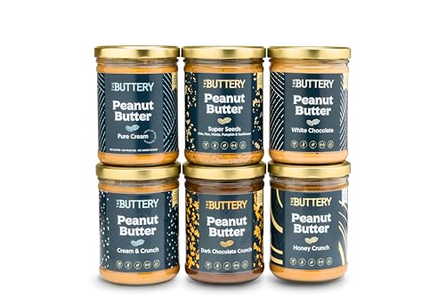 The Buttery – Peanut Butter Combinación Crema de Cacahuete Crujiente,100% Cacahuete Alto Oleico Saludable, Sin Aceite de Palma ni Azúcares Añadidos ni Gluten, Fuente de Proteína -800g | Pack of 6