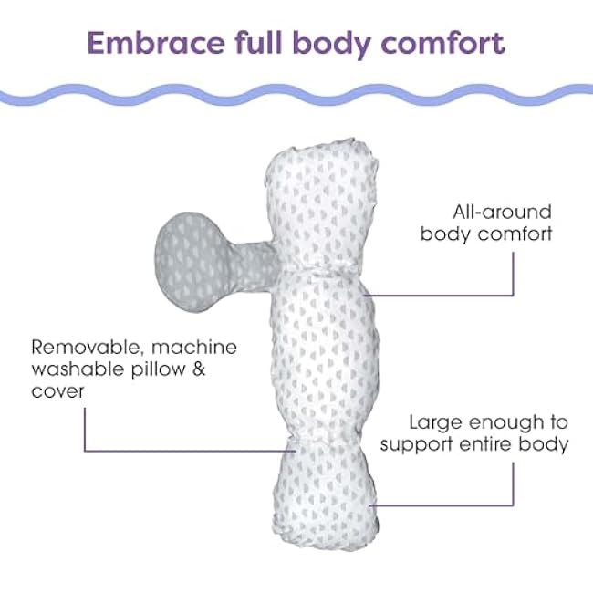 Boppy Full Body Side Sleeper Pregnancy Pillow - Full-Body Maternity Pillow with Stability Panel & Side Sleeper Pillow Support, Washable with Cooling Cover - Gray and White Mirage