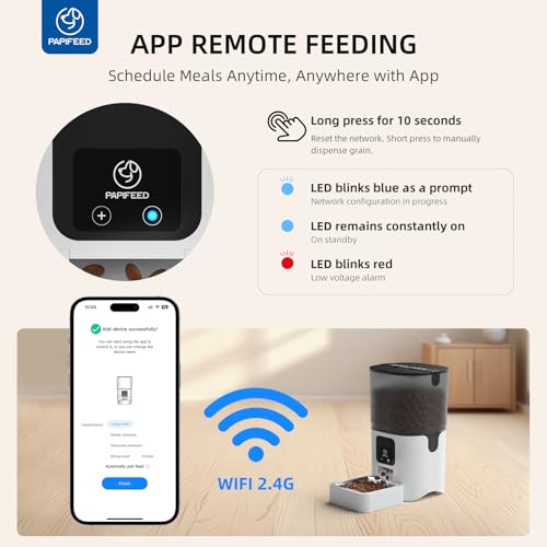 Image of PAPIFEED Smart Automatic Cat Feeders: WiFi Pet Feeder with APP Control for Remote Feeding, Detachable for Easy Clean, Automatic Cat Food Dispenser with Alexa,1-10 Meals for Dog (2.4G Network)