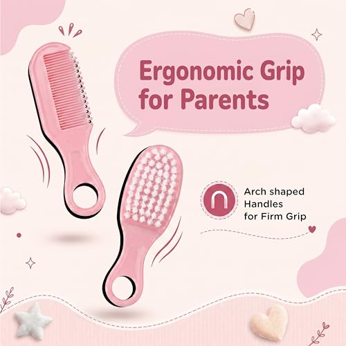 Image of StarAndDaisy baby grooming / care kit for new born baby , baby comb hair for new born Hair Brush, Comb,Baby Nail Scissor,Baby Nail Cutter,nail cutter safety holder, Nail Filer for Infants & Toddler (Care Kit-Pink)
