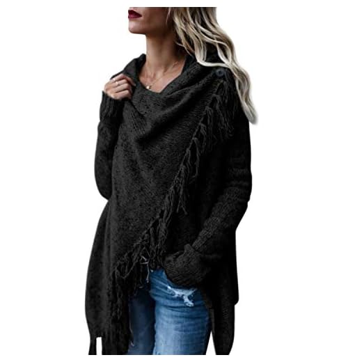 Style Dome Dam koftor långärmad stickad jumper vattenfall cardigan poncho filt cape sjalar wraps tofsar oregelbunden fåll halsduk pullover tröja kappa vattenfall cardigan, Z-svart, S