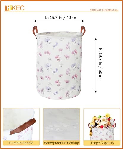 Image of 19.7'' Waterproof Foldable Laundry Basket, Dirty Clothes Hamper, Books Bins, Gift Baskets, Room Decor(Watercolor Flower)