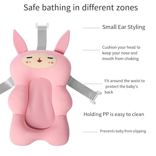 Image of Babies Bloom Baby Bath Seat Support Mat Foldable with Strap| Newborn Bathtub Pillow | Infant Anti-Slip Soft Comfort Body Cushion | Baby Gifts | Baby Products | Ideal for 0 to 3 Years (Pink)