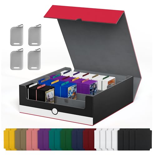 Image of UAONO Trading Card Storage Box, Holds 2400 Sleeved Cards with 24 Dividers & 4 Stoppers, Magnetic Closure PU Leather Card Case for MTG, PTCG, YGO, Sports Cards (Red&White)