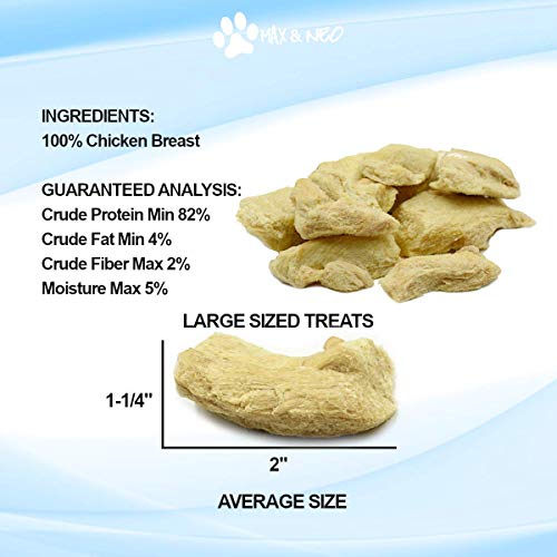 Max and Neo Freeze Dried Chicken Breast Dog Treats - Single Ingredient, Pasture Raised, Antibiotic Free, Human Grade Chicken Grown in The USA - We Donate 1 for 1 to Dog Rescues for Every Product Sold - Thumbnail 3