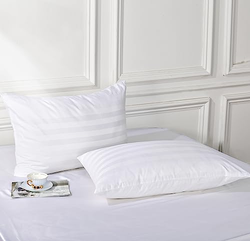 Image of 100% Egyptian Cotton Pillow Protectors Set of 2, 600 Thread Count Queen Size Bed Pillow Cases with Zipper, Sateen Weave Cooling Pillow Cases Quiet and Breathable Easy Care (2PCS, Striped White)