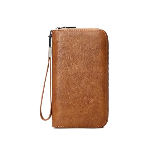 Women's 36 Slots Wallet with Detachable Wrist Strap - RFID-Blocking Extra Capacity Accordion Zipper Purse (Brown)