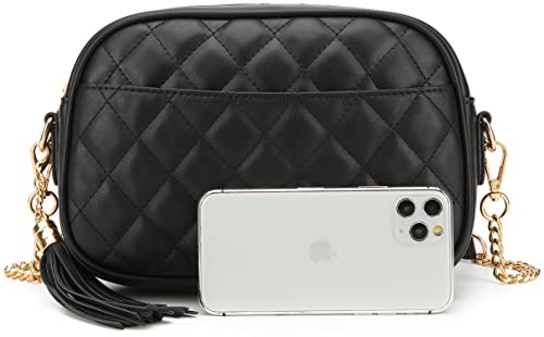 Lola Mae Quilted Crossbody Bag, Medium Lightweight Shoulder Purse Top Zipper Tassel Accent Black Purse (Black 2) #TOP6