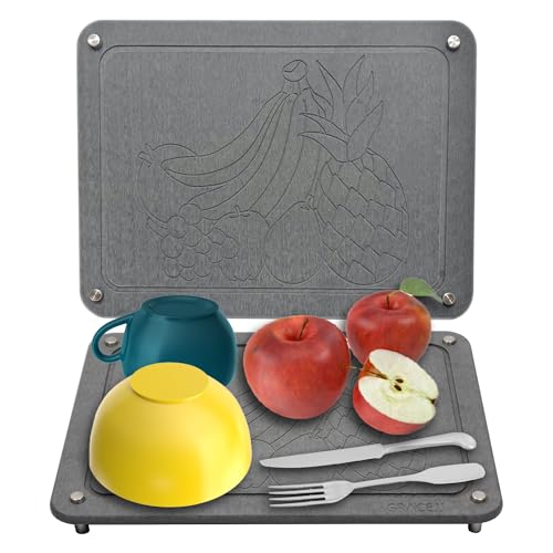 Stone Dish Drying Mat for Kitchen Counter, Absorbent Quick Drying with Non-Slip Feet - Heat Resistant ( 15.7 x 11.8 ) Diatomaceous Earth - Dark Gray