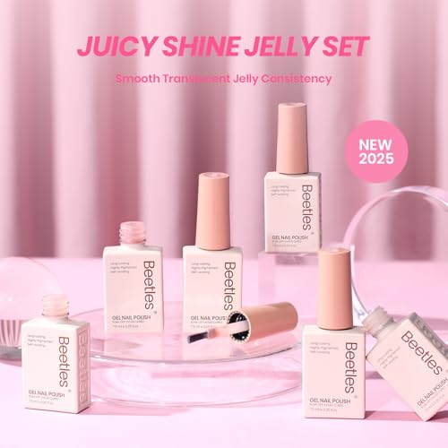 Image of Beetles Jelly Gel Nail Polish Set - 6 Colors Shimmer Gel Polish Kit Glitter Nude Pink Brown Sheer Transparent Effect Soak Off UV Lady with Dreams Collection Gift for Women