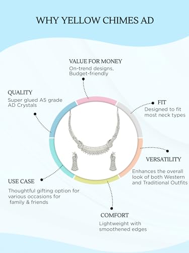 Image of Yellow Chimes Jewellery Set for Women and Girls American Diamond Jewellery Set | Rosegold Rhodium Plated AD Necklace Set for Women | Birthday Gift for Girls & Women