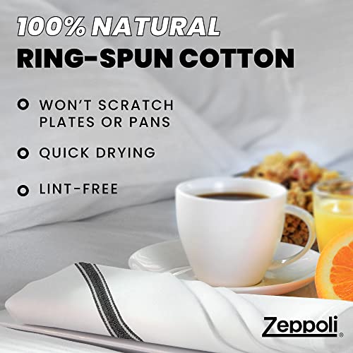 Zeppoli Classic Kitchen Towels - 15 Pack - 14" X 25" - 100% Natural Cotton Dish Towels - Reusable Cleaning Cloths - Black Tea Towels - Super Absorbent - Machine Washable #TOP2