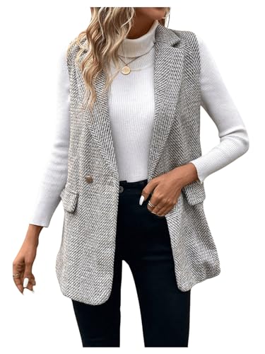 GORGLITTER Women's Sleeveless Long Blazer Vest Open Front Tweed Business Work Fall Trendy 2025 Jacket Cardigan Coat