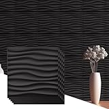 Drydiet 18 Pcs 3D Wall Panels 19.7 x 19.7 Inch PVC Wave Panels for Interior Wall Decor Textured Wall Coverings Wall Tiles for Bedroom Living Room Ceiling DIY, Covering 48 sq. ft. (Matte Black)
