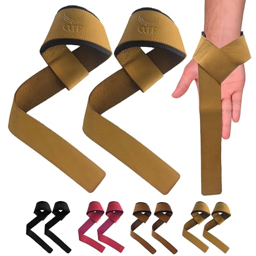 Genuine Leather Lifting Straps, Wrist Assistance for Heavy Pulls, Weightlifting Bodybuilding, Gym, Fitness Accessories, Strength Training, Powerlifting, & Deadlifts (Leather/Strap-Camal, Leather/Camal)