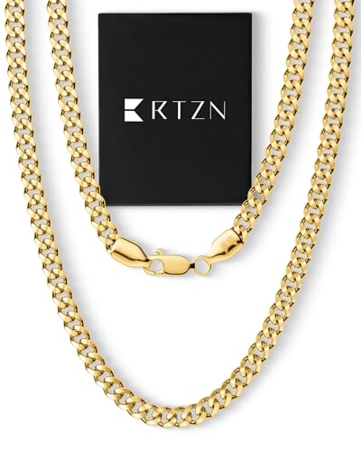 RTZN® Gold Cuban Link Chain for Men – 3.5/5mm Mens Cuban Chain – Premium Gold & Silver Stainless Steel Necklace for Men – Non-Tarnish & Waterproof Mens Chain Necklaces – 18/20/22/24/26